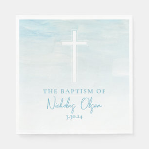 Serviette En Papier Pastel Blue Aquarelle Baptême serviettes