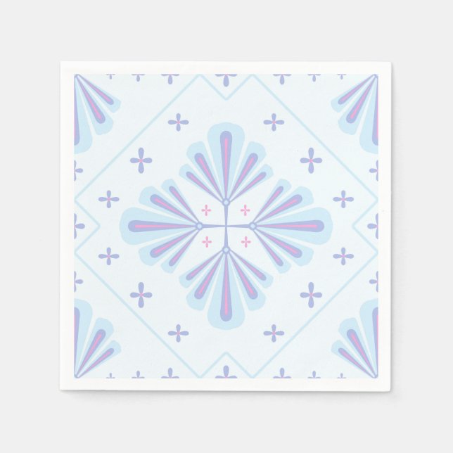 Serviette En Papier Pastel Blue Geometric Floral Repeat Pattern  (Devant)