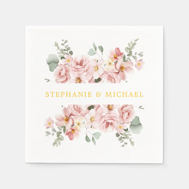 Serviette En Papier Pastel Blush Rose Floral Mariage botanique (Devant)