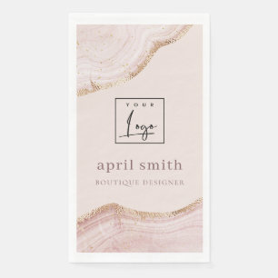 Serviette En Papier Pastel Blush Rose Gold Agate Marbre Texture Logo