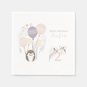 Serviette En Papier Pastel Boho Hedgehog et Balloons Anniversaire