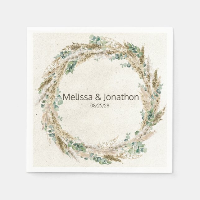 Serviette En Papier Pastel Boho Neutral Mariage Floral Napkins (Devant)