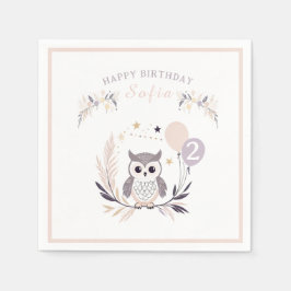 Serviette En Papier Pastel Boho Owl et Balloons Anniversaire