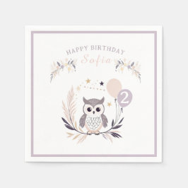 Serviette En Papier Pastel Boho Owl et Balloons Anniversaire