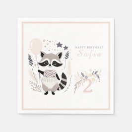 Serviette En Papier Pastel Boho Raccoon et Ballons Anniversaire