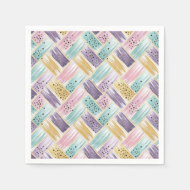 Serviette En Papier Pastel Brushstroke & Gold Crisscross Abstrait (Devant)