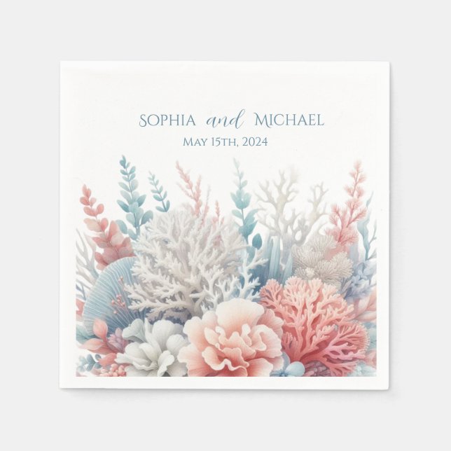 Serviette En Papier Pastel Coral Reef-Beach Mariage- Napkins (Devant)