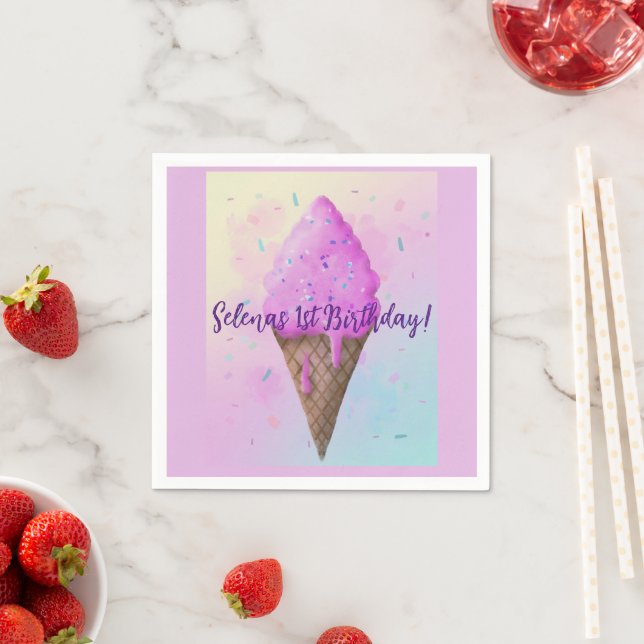 Serviette En Papier Pastel Crème glacée Cone goutte (En situation)