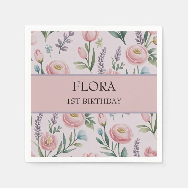 Serviette En Papier Pastel Doux personnalisé Roses Floraux & Tulipes (Devant)