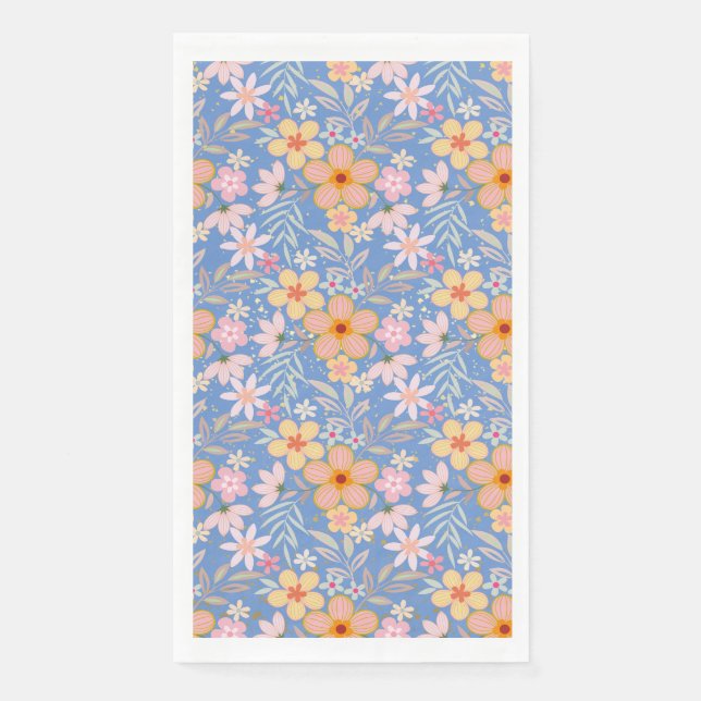 Serviette En Papier Pastel Floral motif C01 Lblue BG (Devant)