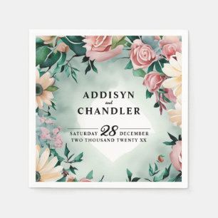 Serviette En Papier Pastel Flower Elégance : Sage Green Floral Mariage