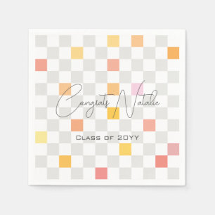 Serviette En Papier Pastel & Grey Checks Fête de Graduation esthétique