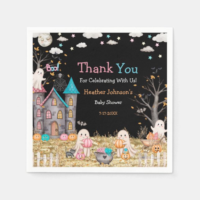 Serviette En Papier Pastel Halloween Baby shower de révélation de genr (Devant)