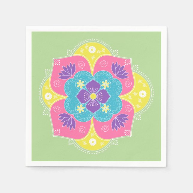 Serviette En Papier Pastel Lumineux Lotus Rangoli (Devant)