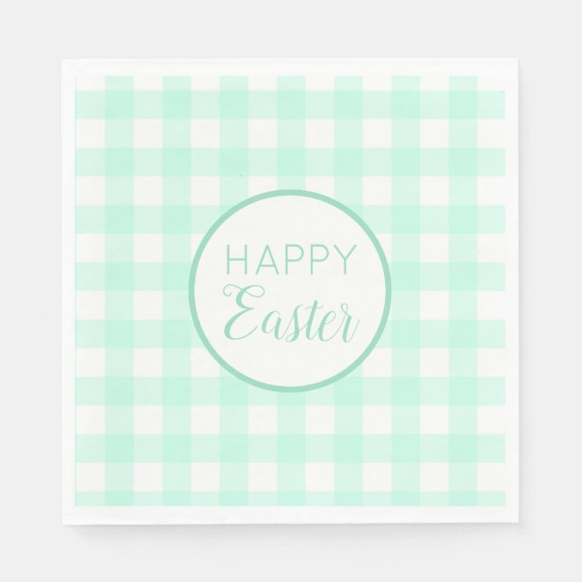 Serviette En Papier Pastel Mint Green Happy Pâques Plaid Motif (Devant)