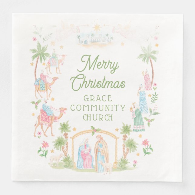 Serviette En Papier Pastel Nativity Frame (Devant)