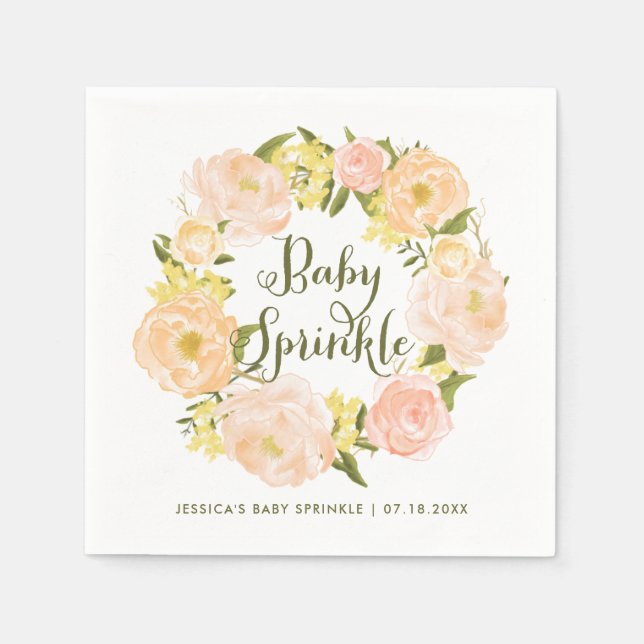 Serviette En Papier Pastel Orange Peonies Wreath Baby Sprinky (Devant)