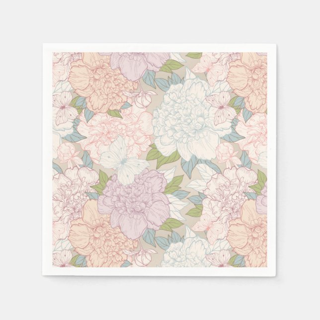 Serviette En Papier Pastel Peony & Butterfly Flower Motif (Devant)