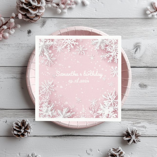 Serviette En Papier Pastel Pink Winter Wonderland Snowflake (Créateur téléchargé)