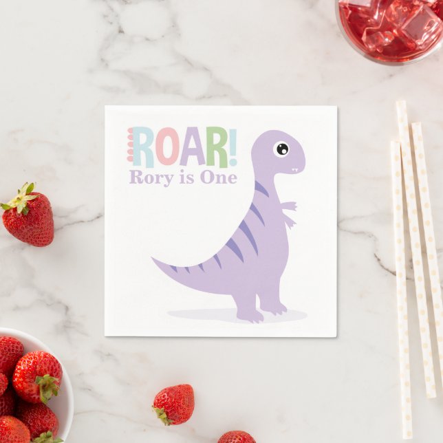 Serviette En Papier Pastel Purple Baby Dinosaures Roar Anniversaire (En situation)
