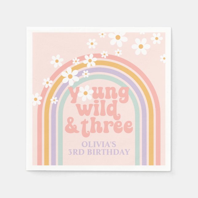 Serviette En Papier Pastel rainbow young Wild trois 3e anniversaire (Devant)