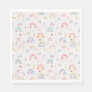 Serviette En Papier Pastel Rainbows Girly Fleurs sauvages & Coeurs