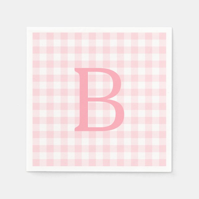 Serviette En Papier Pastel rose et blanc En vichy monogramme (Devant)