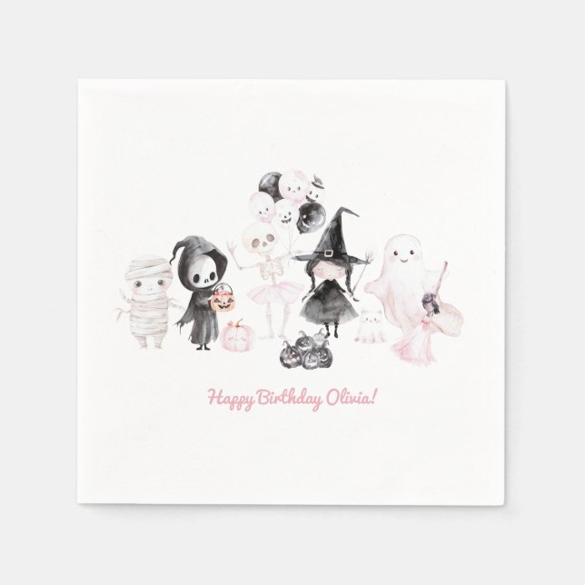 Serviette En Papier Pastel rose fille halloween anniversaire (Devant)