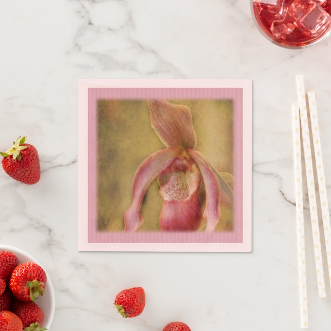 Serviette En Papier Pastel Texté Lady Slipper Orchid Napkin (En situation)