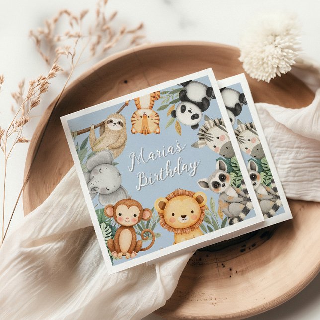 Serviette En Papier Pastel Tropical Wild One Jungle Safari Animaux (Créateur téléchargé)