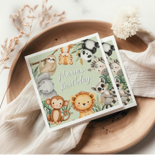 Serviette En Papier Pastel Tropical Wild One Jungle Safari Animaux