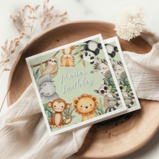 Serviette En Papier Pastel Tropical Wild One Jungle Safari Animaux