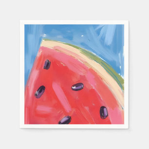 Serviette En Papier Pastèque rouge Peinture de fruit à l'aquarelle
