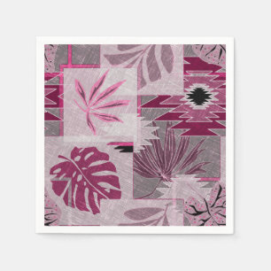 Serviette En Papier patchwork botanique tropical monochrome