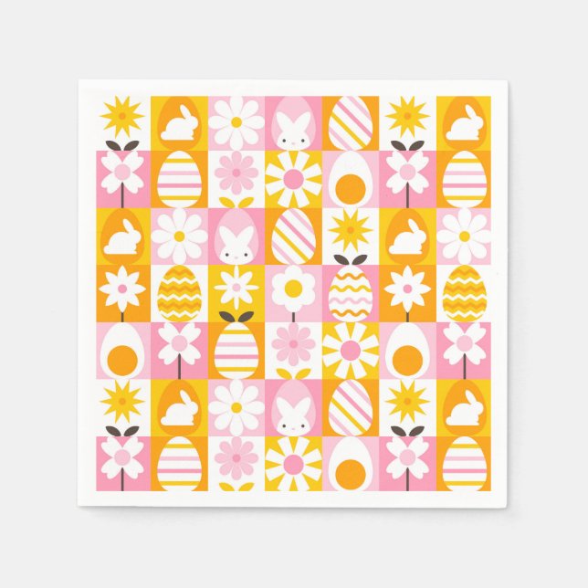 Serviette En Papier Patchwork de Pâques de printemps doux  (Devant)