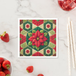Serviette En Papier Patchwork Hexagon Poinsettia Découpage Naples