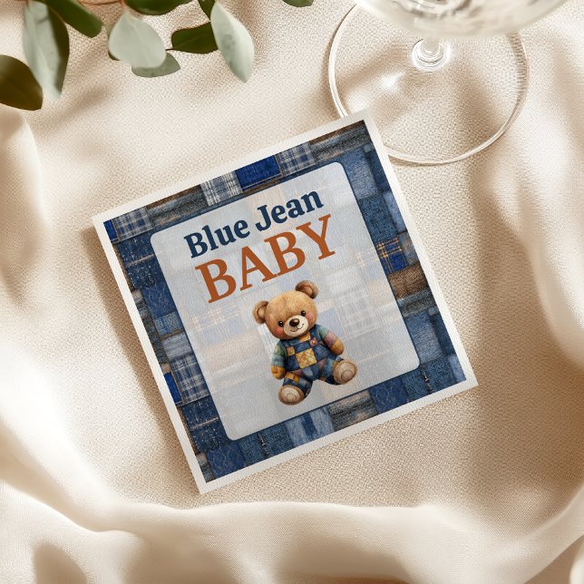 Serviette En Papier Patchwork Rustic Denim Bear Blue Jean Baby Shower (Créateur téléchargé)