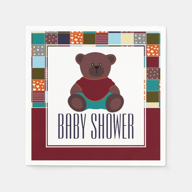 Serviette En Papier Patchwork Teddy Bear, Baby shower (Devant)