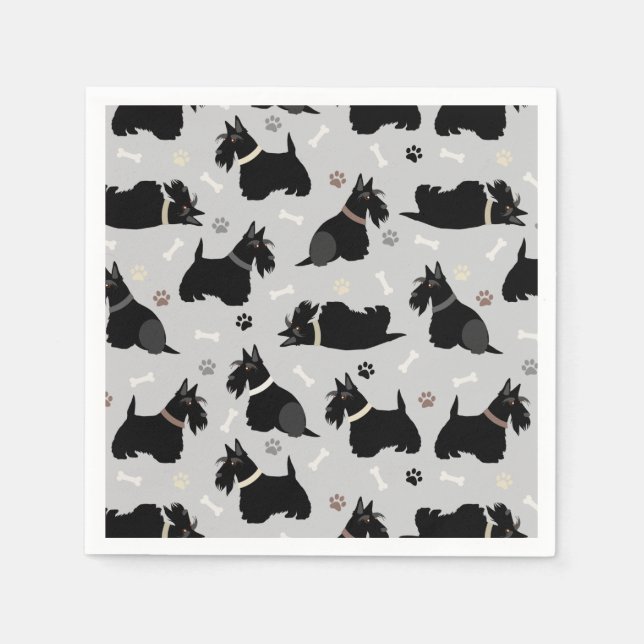 Serviette En Papier Pâtes et os de Terrier écossais noir (Devant)