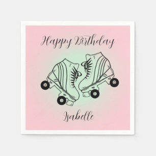 Serviette En Papier Patinage à rouleaux rose Ombre Joyeux anniversaire