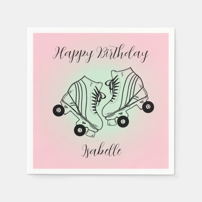 Serviette En Papier Patinage à rouleaux rose Ombre Joyeux anniversaire (Devant)