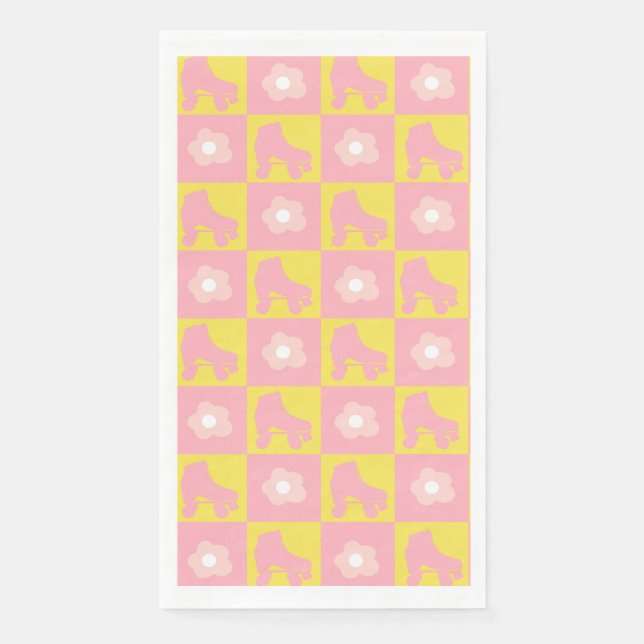 Serviette En Papier Patinage derby À damiers rouleau rose Jaune (Devant)