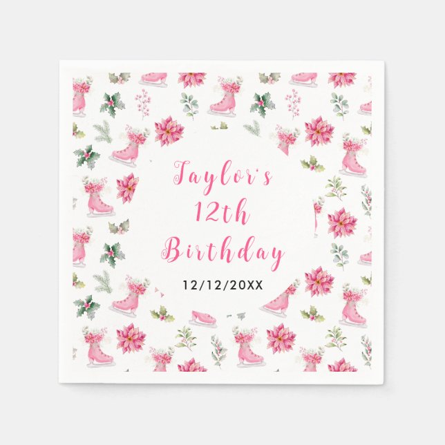 Serviette En Papier Patinage sur glace Anniversaire fête rose (Devant)