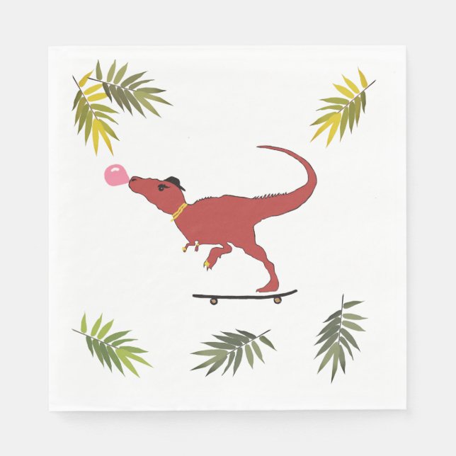 Serviette En Papier Patineur T-rex (Devant)
