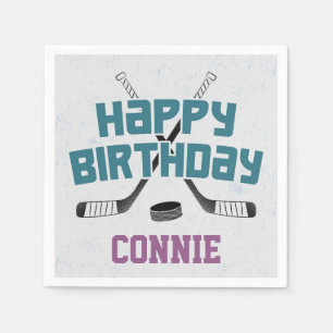 Serviette En Papier Patinoire de hockey sur glace Violet Joyeux Annive