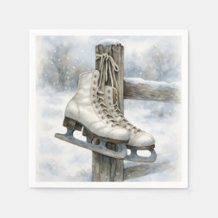 Serviette En Papier Patins à glace vintage de Noël sur un poteau de cl