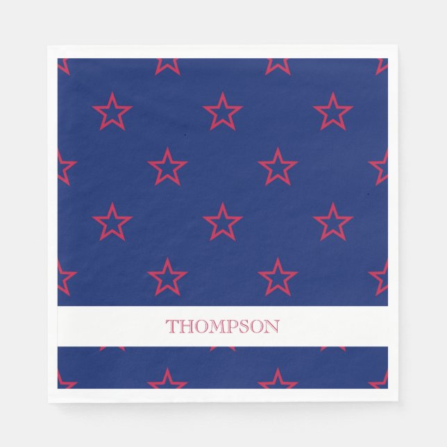 Serviette En Papier Patriotic Stars Rouge Blanc Bleu NOM Juillet 4 vac (Devant)