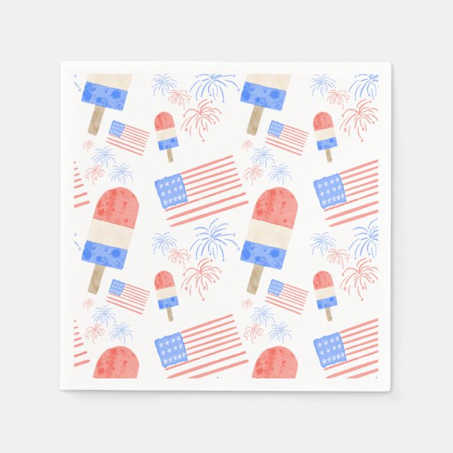 Serviette En Papier Patriotique Popsicle & Fireworks Napkins (Devant)