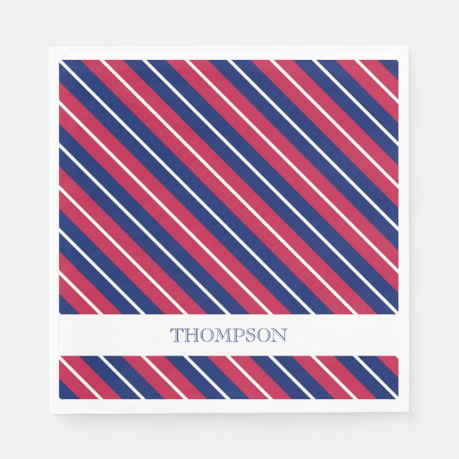 Serviette En Papier Patriotique rayures Rouge Blanc Bleu NOM Classique (Devant)