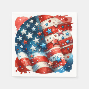 Serviette En Papier Patriotique rouge, blanc et bleu du 4 juillet
